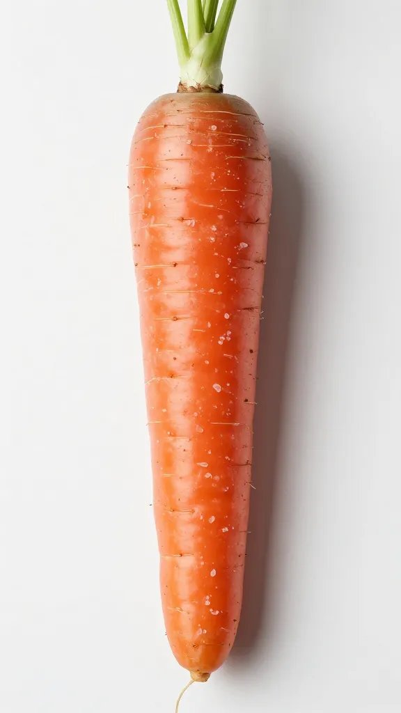 single tricolor carrot with visible sea salt flakes