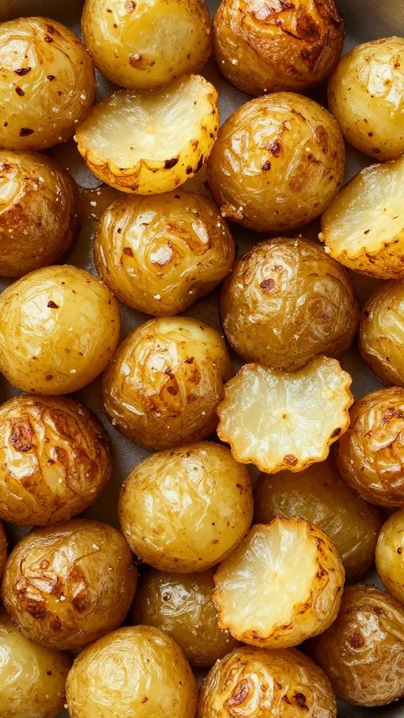 overhead shot of plated scalloped potatoes with browned edges