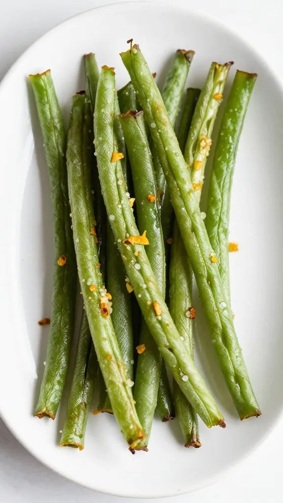 single serving plate of crispy garlic green beans