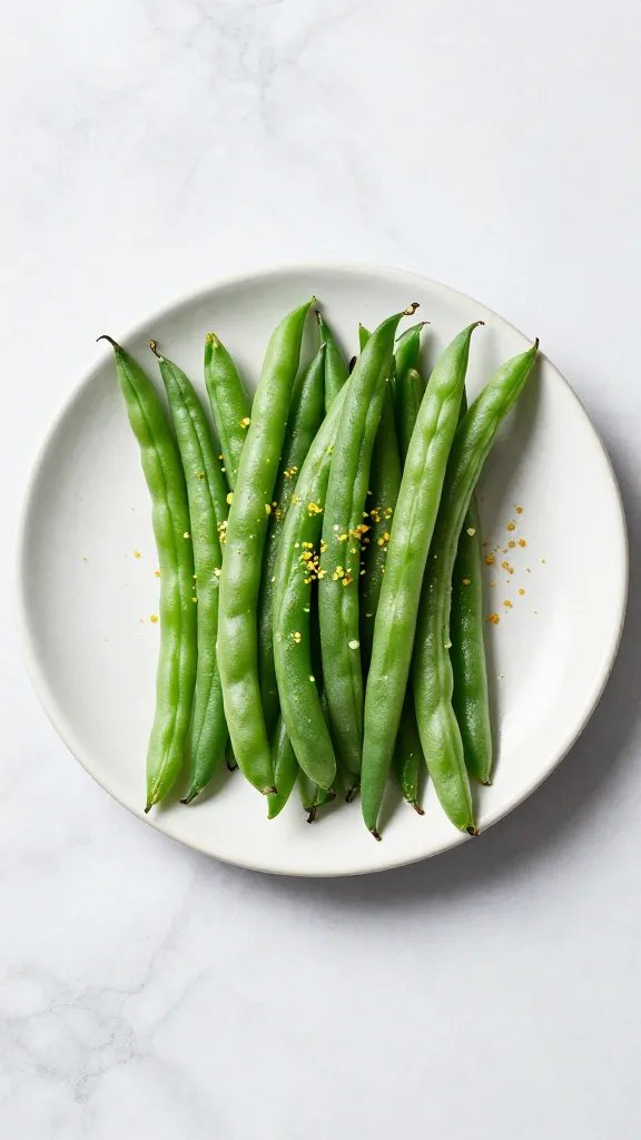 marble countertop plate with lemon-zested green beans