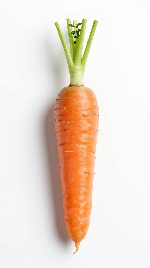 single baby carrot with thyme leaf, studio lighting