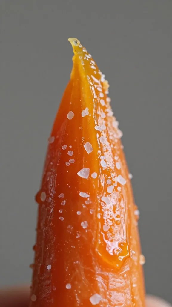 caramelized carrot tip with sea salt flakes, macro