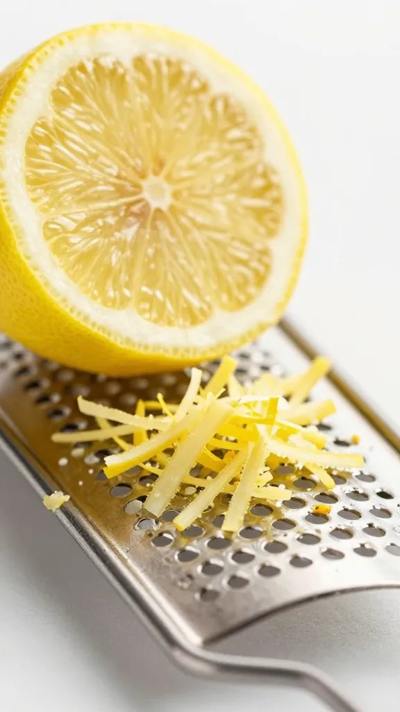 Zested lemon on microplane, fine shavings closeup