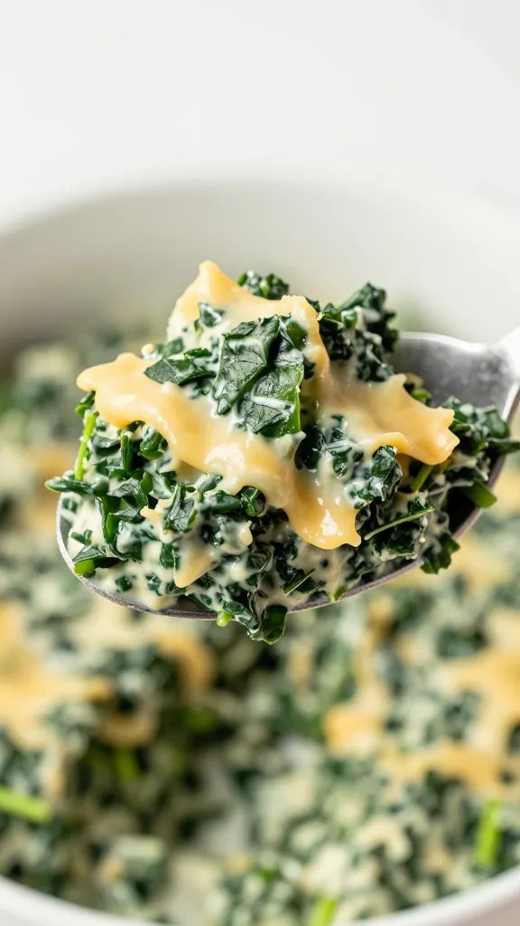 spinach-cheese filling spoon, creamy texture closeup