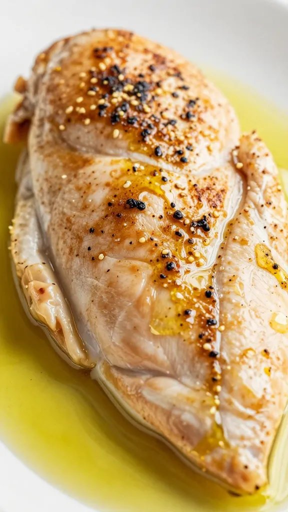 seasoned chicken breast brushed with olive oil, closeup