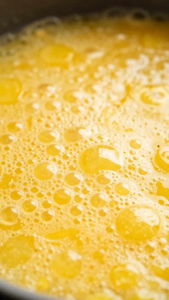 Pineapple juice glaze bubbling on ham surface, extreme closeup