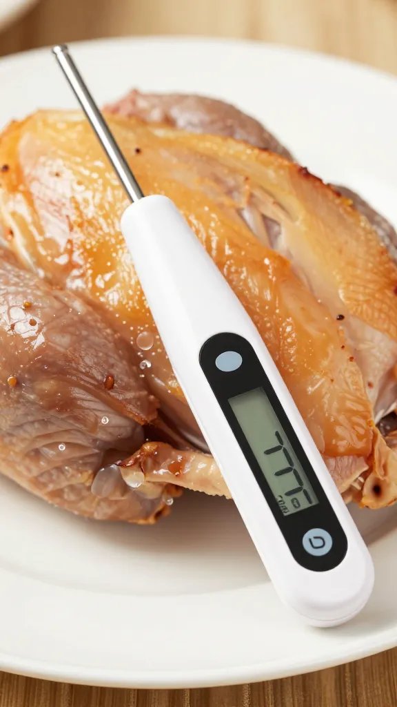 meat thermometer probe in turkey breast, digital readout