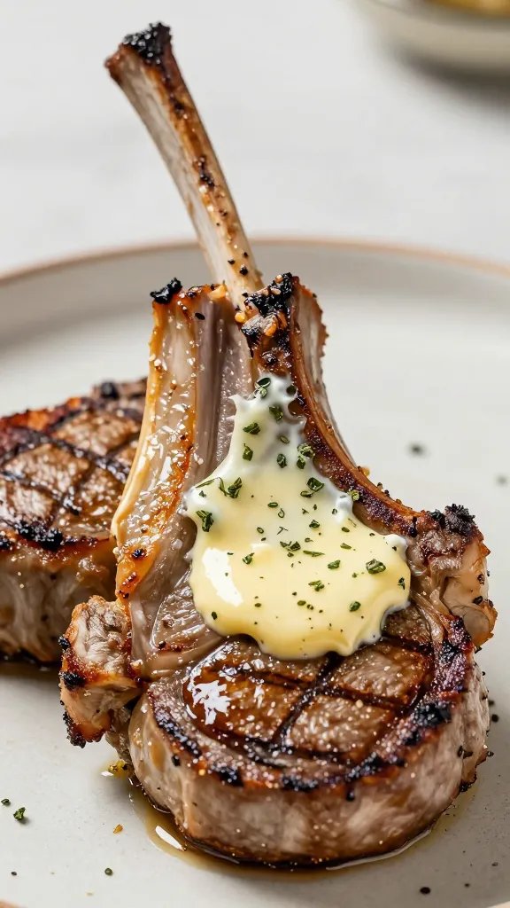 garlic herb butter melting on seared lamb chop