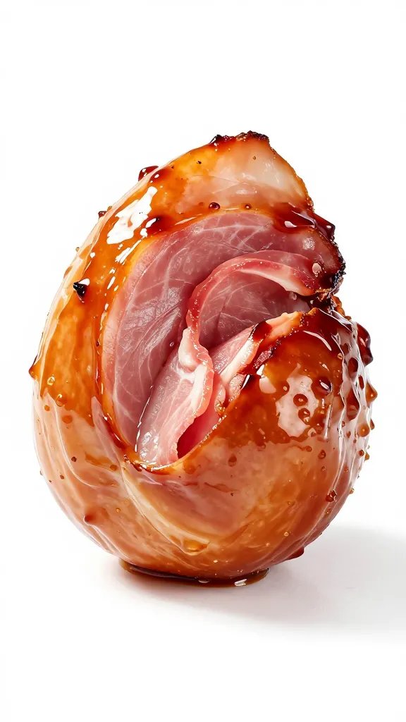 spiral-cut ham end piece, glossy brown sugar glaze