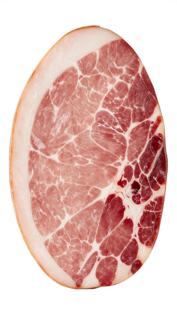cross-section of boneless ham, tight grain and sheen