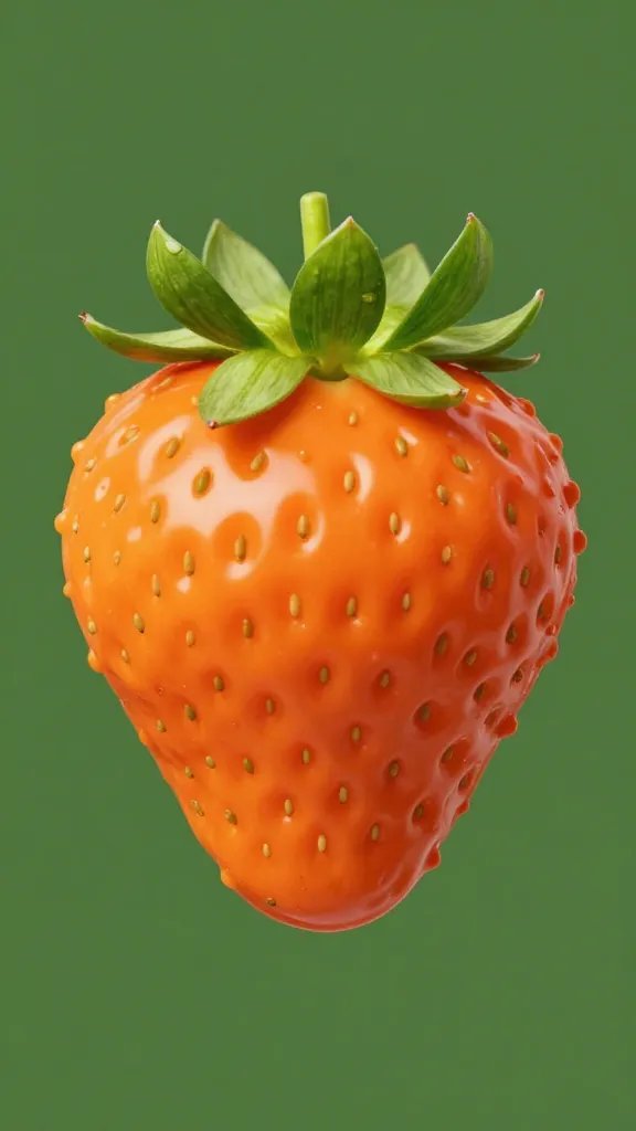 single strawberry dipped in orange candy coating, carrot-style