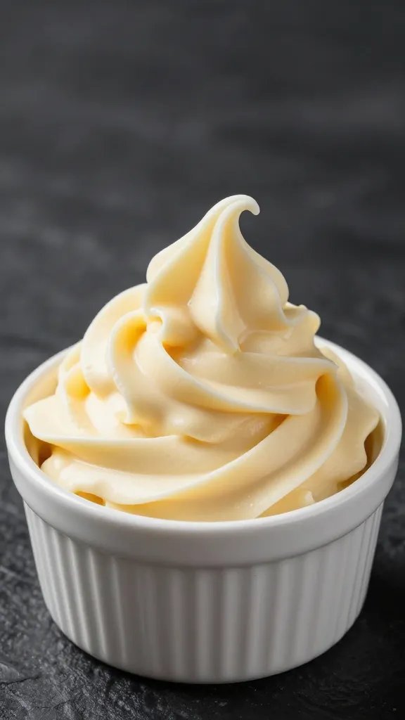 swirl of cheesecake dip in small white ramekin