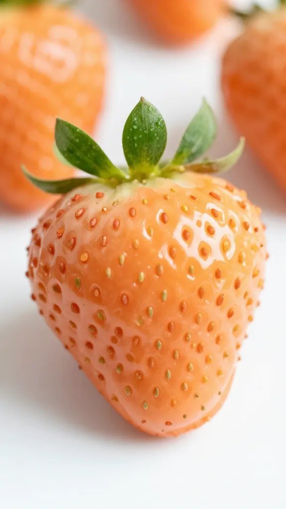 orange-dipped strawberry with green piped leaves, macro shot