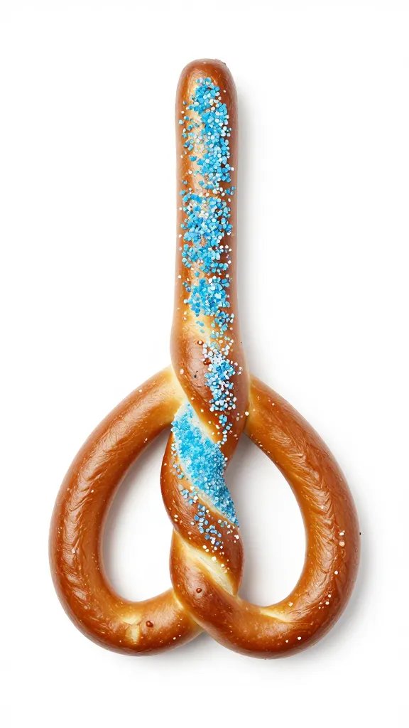 single pretzel rod with blue pastel sanding sugar, studio lighting
