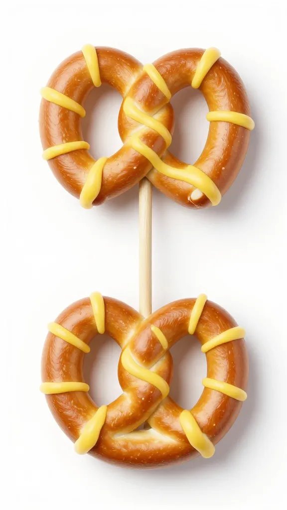 single pretzel rod with yellow zigzag drizzle, shallow depth