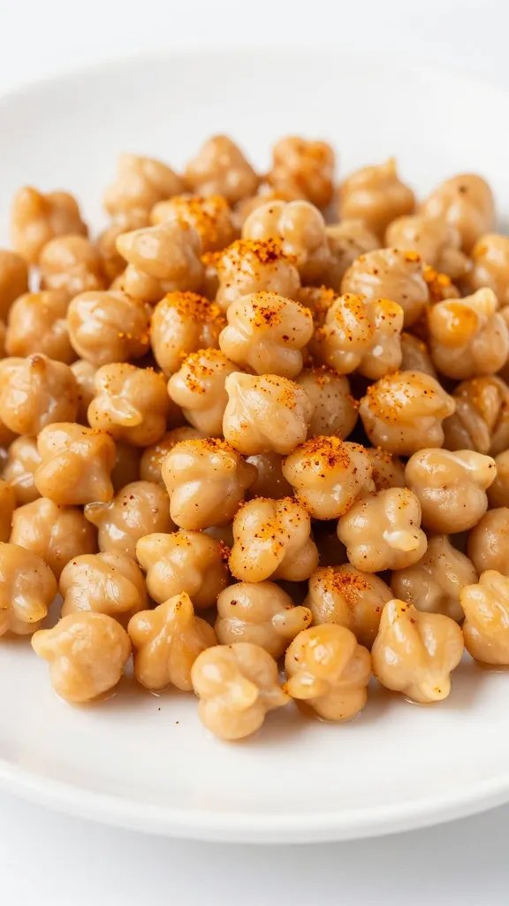 white plate with smoked paprika-dusted chickpeas, tight crop