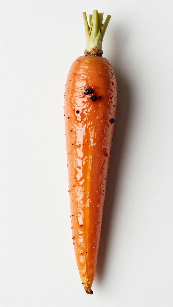 single roasted carrot with maple glaze and charred edges