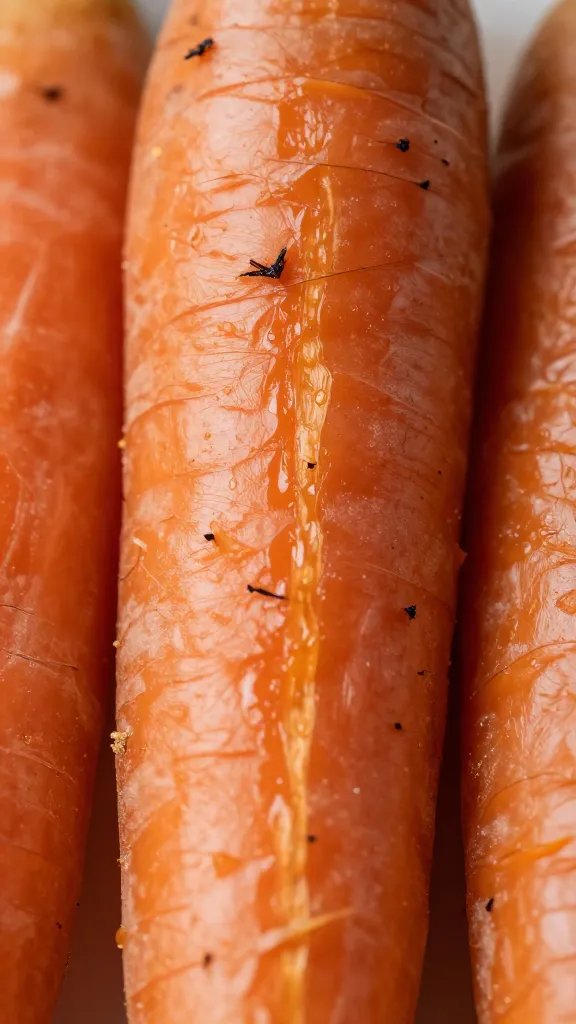 macro shot of charred maple edges on roasted carrot