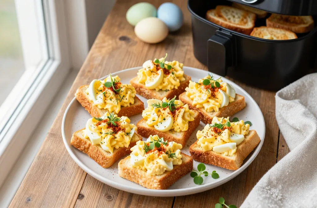 Air Fryer Easter Finger Foods: Deviled Egg Toast Bites Upgrade