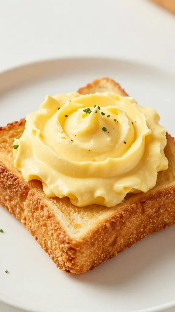 air-fried toast square with deviled egg topping, macro