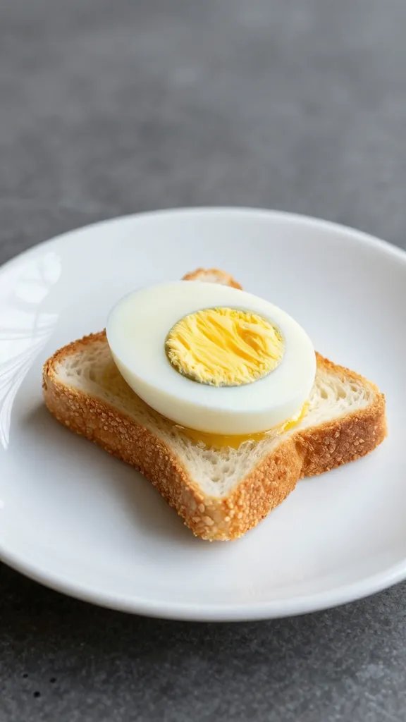 deviled egg toast bite on white porcelain saucer