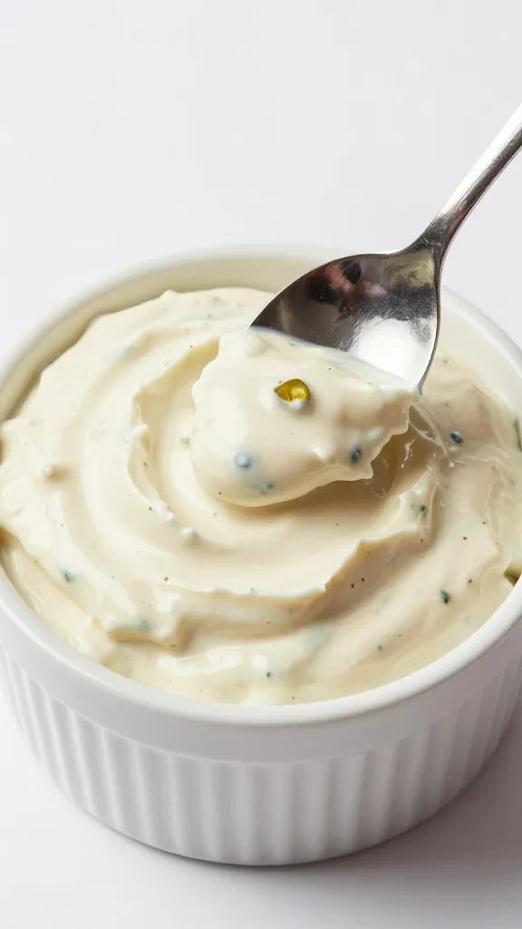 spoonful of creamy jalapeño dip above cup