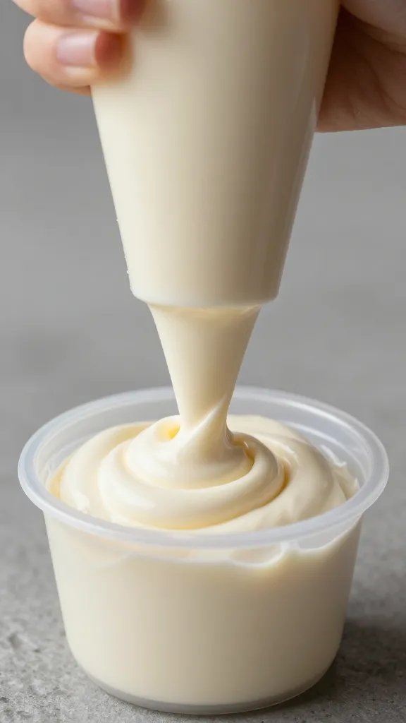 cream cheese mixture being piped into cup