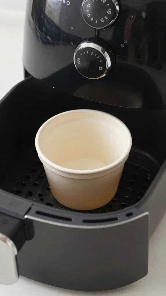 air fryer drawer open with one finished cup