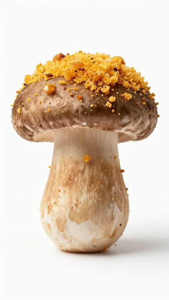 single stuffed cremini mushroom with golden panko top
