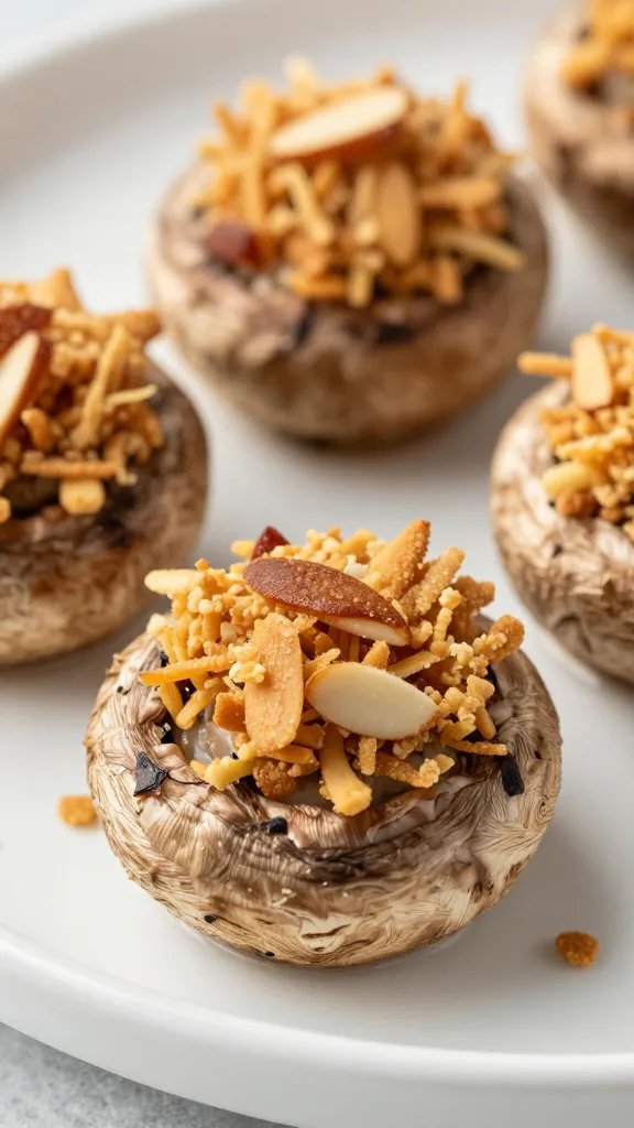 gluten-free stuffed mushroom with crisp almond topping