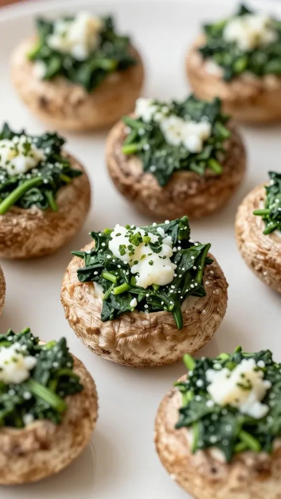 vegetarian spinach-ricotta stuffed mushroom, macro shot