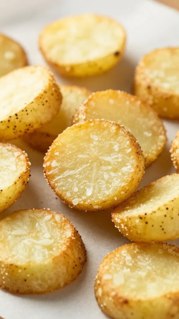 closeup of crispy Parmesan potato bite on parchment