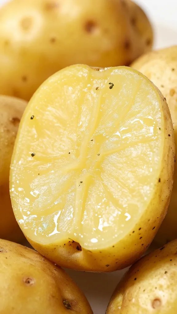 golden potato bite with herb flecks, macro shot