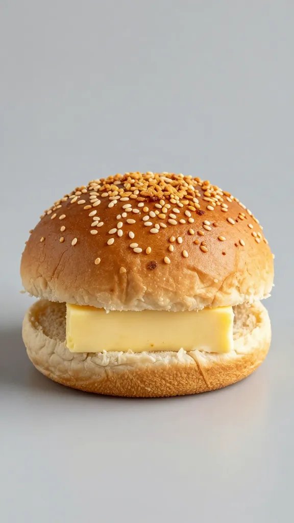 single butter-brushed slider bun with sesame, crispy top
