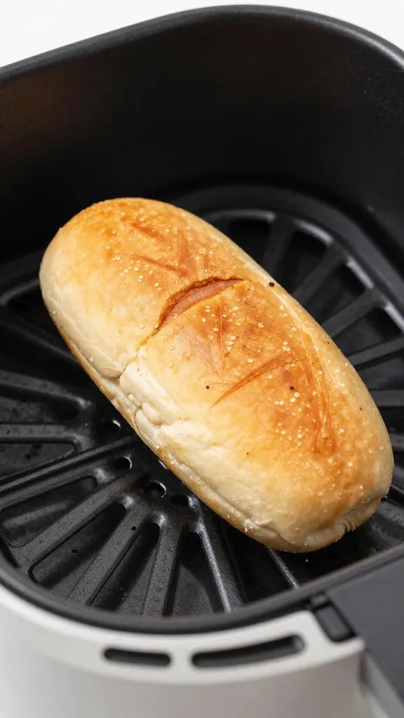 air fryer basket holding one finished slider, shallow focus