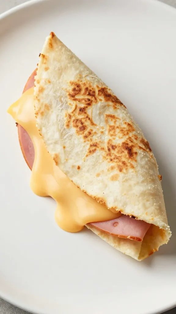 single ham slice folded inside slider, cheese oozing