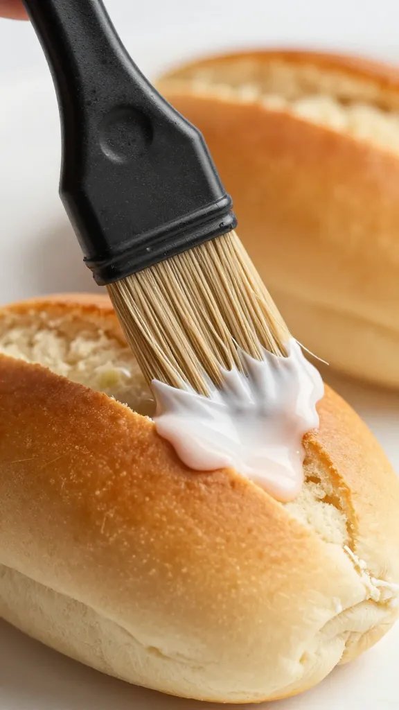 pastry brush glazing one slider bun, macro detail