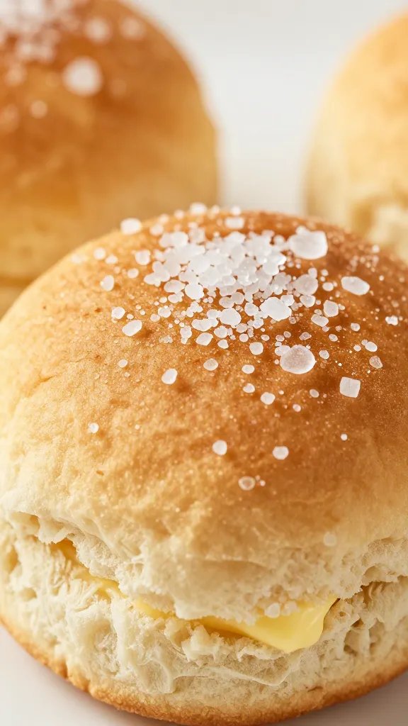 coarse salt crystals on buttery slider top, macro
