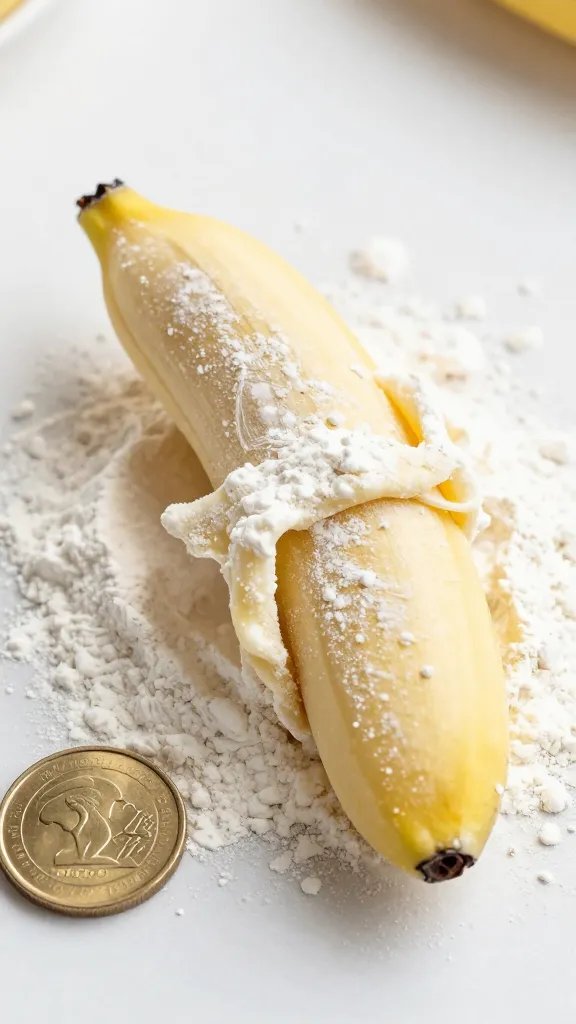 banana coin dough dipped in self-rising flour, macro