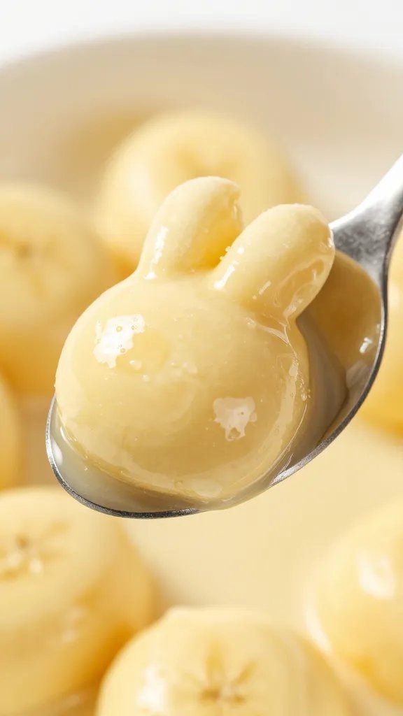 spoon scooping banana “bunny” batter, tight macro