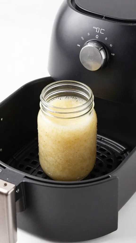 air fryer basket holding one mason jar slush