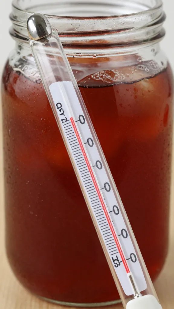 thermometer probe reading on chilled punch jar