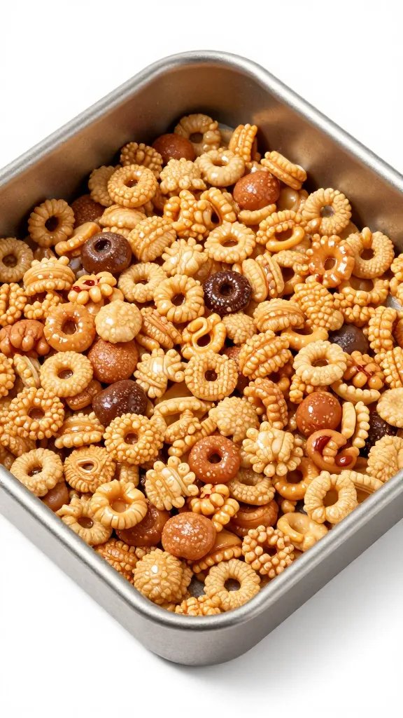 glossy cereal mixture pressed in square pan