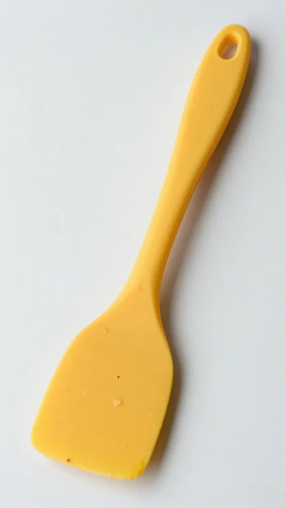 clean buttered silicone spatula, cereal crumbs clinging
