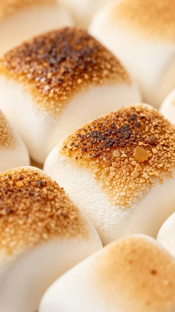 caramelized marshmallow surface, crackly browned top, macro