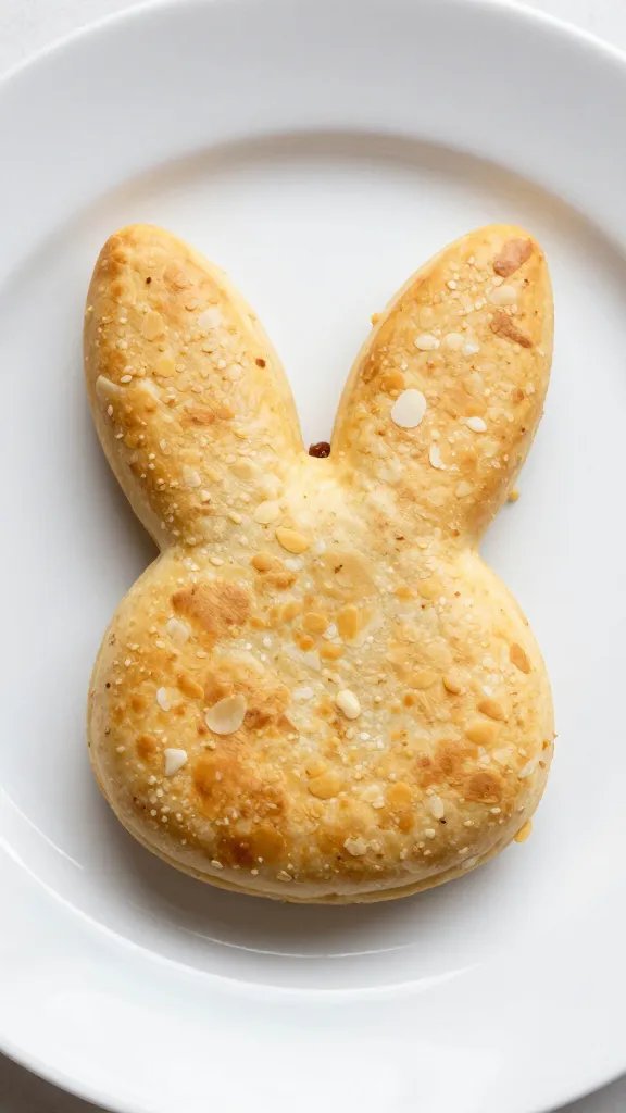 closeup bunny-shaped quesadilla on matte white plate