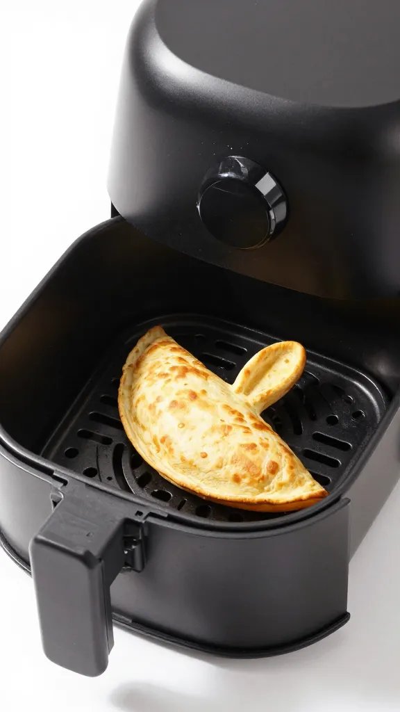 air fryer basket with one bunny quesadilla