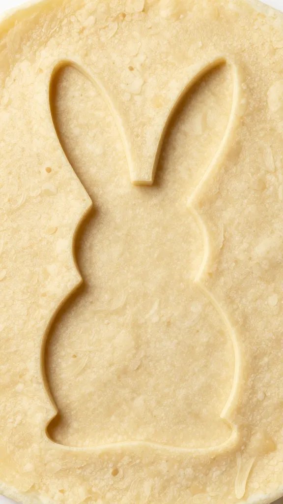 tortilla with bunny cut-out centered, overhead closeup
