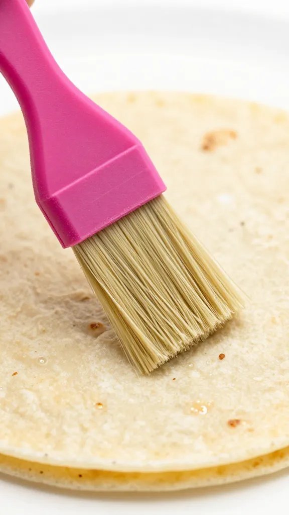 brushed oil on bunny tortilla, silicone brush closeup