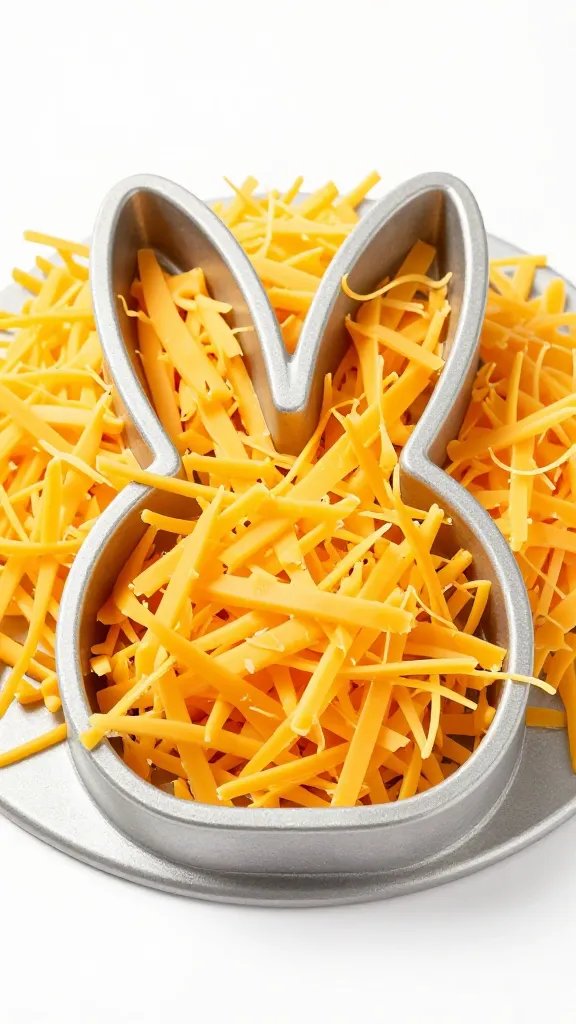 shredded cheddar mound in bunny cutter mold
